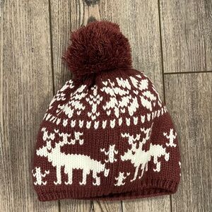 Rip Curl Bambi Beanie – Maroon & White Reindeer Knit Hat
